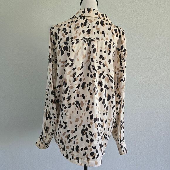 Rails Rebel Abstract Animal Print Silk Blouse Workwear Minimalist Luxe Sz L - Picture 4 of 9